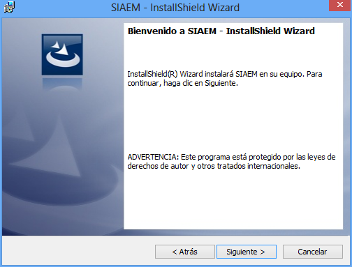 Pantalla de inicio instalador